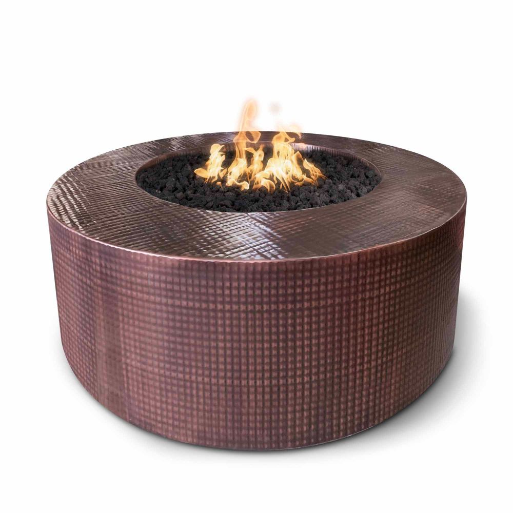 The Outdoors Plus OPT-UNYCP4818EKIT-LP 48" Unity Fire Pit - 18" Tall - Hammered Copper - 110V Plug & Play Electronic Ignition - Liquid Propane